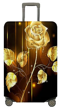 Fasbuy Kofferhülle Kofferschutzhülle mit 18-32 Zoll, Elastisch Koffer Schutzhülle Rose Druck Reise kofferüberzug, Reisekoffer Trolley Case kofferschutz (Goldene Blätter,M)