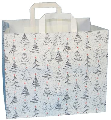 250 Papiertragetaschen Papiertüten Geschenktüten weiß mit Weihnachtsmotiv grau/rot 32+22x27cm 70g/m² mit XL Standboden (32x22cm)