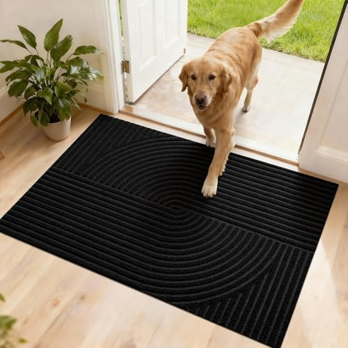 FEOMOS Schmutzfangmatte Innen Außen 60x90cm, Fussmatte haustür-Grau | Fußmatte Außen Innen, Rutschfeste, Fußabtreter Niedriges Profil, Türmatte Waschbar Langlebig für Flur, Balkon, Küche