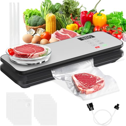 MAXVINI 12-in-1 Vakumierergerät für Lebensmittel, 8 L/Min Doppelpumpe Folienschweißgerät Automatische Einhand Bedienung Vacuum sealer, Integrierter Schneider, 2× Profi- Folienrollen & 10× Vakuumbeutel