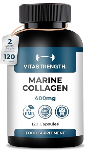 Vitastrength. High Strength Marine Collagen Complex 400mg | Glucosamine, MSM, Chondroitin & Vitamin C | 120 Capsules (60 Day Supply) | Made in UK