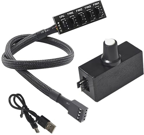 Régulateur de ventilateur PWM 4 broches 12 V avec câble d'alimentation USB de type C et hub répartiteur PWM 4 broches 5 voies 15-18 W, sortie 1,2-1,5 A, régulateur de vitesse du ventilateur