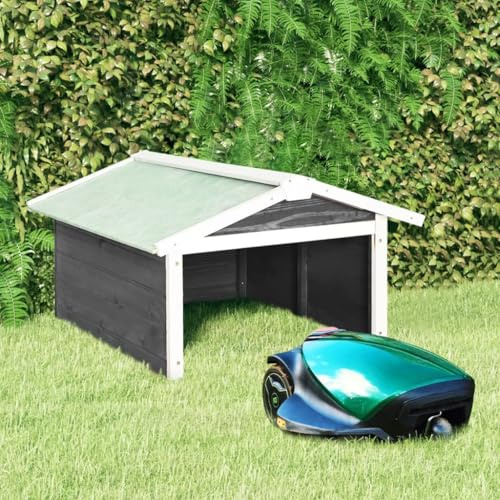 Nqyjm Robot Lawnmower Garage 72 x 87 x 50 cm Grey White Fir Wood for Garden, Patio, Outdoor