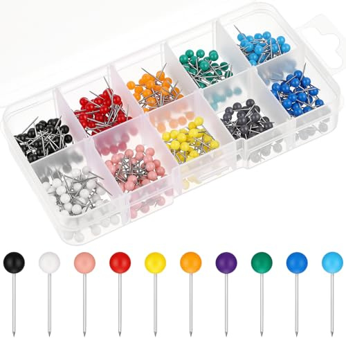500 Stück Reißzwecken, Pinnadeln Bunt Runde Kopf Stecknadeln für Pinnwand | 1.5*0.4 cm Kleine Farbige Stecknadeln für Zuhause, Büro, Karte, Pinnwand, Anschlagtafel, Wand (10 Farben)