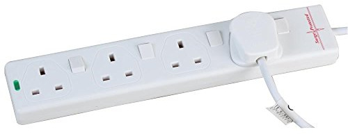Surge Protected Extension Trailing Lead - Black/White Multi Plug USB Power Cable 10m 4 Gang Switched Surge, White