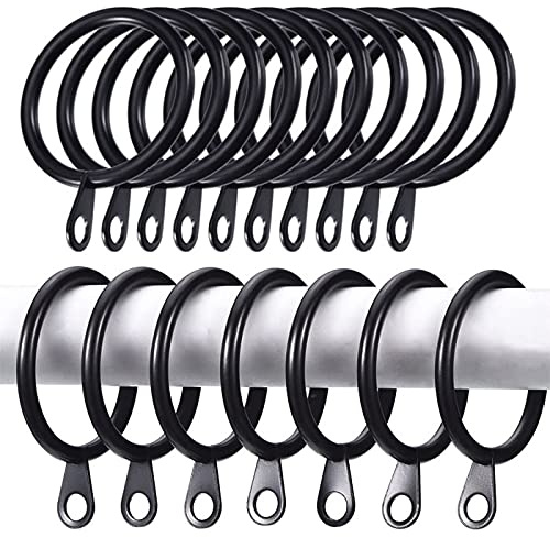 iPEAK Curtain Rings Hooks, Metal Curtain Rings Hanging Hooks For Curtain Rods Holder Pole, 30mm Internal Diameter (12 Pack Black)