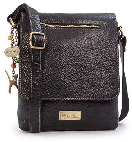 Catwalk Collection Handbags - Leder Umhängetasche Damen - Crossbody Bag/Messenger Bag Mittelgroß - Verstellbarer Schultergurt - Anja