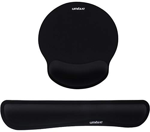 Umitive Tapis de Souris Ergonomique and Repose Poignet Clavier, Poignet Support en Mousse Mémoire, Base Antidérapant, Imperméable pour Ordinateur, Portable (Noir)