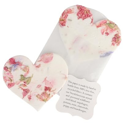 Seed Bloom Set med 24 st pappersetiketter och fyrkantiga kuvert med planteringsguide, 24 delar, handgjorda, inlagda hjärtan, rosa