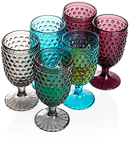 EVEREST GLOBAL Hobnail Beverage Glass Goblet set of 6, 13 oz Hobnail Drinking Glasses Perfect for Dinner Table Parties Bars and Weddings