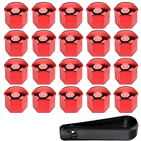 ETOPARS 20 Pièces 17mm Capuchon d'écrou de Roue de Voiture Cache-écrous Bouchon d'Écrou de Roue Couvre avec Ensemble Outil de Suppression Rouge