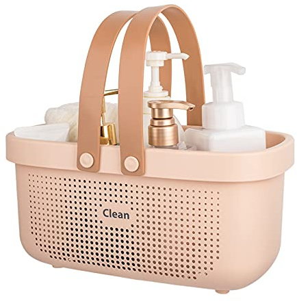 JiatuA Plastic Storage Basket with Handle Portable Shower Caddy Tote Organizer Basket Bin for Bathroom Kitchen Dorm Room Bedroom, Pink