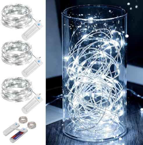 ZNYCYE 3 Pack(8.2ft)-50 LED White Fairy Lights with Timer, Fairy Decorations Gifts-7 Modes Battery Fairy Lights Battery (Included) Operated White Led Lights for DIY,Wedding,Party,Mason Jars