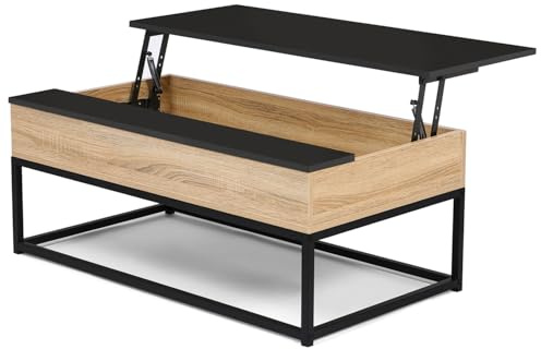 IDMarket - Tavolino rettangolare con piano sollevabile BOSTON 100 cm legno piano nero design industriale