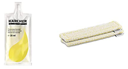 Kärcher 6.295-302.0 Nettoyant vitres concentré (4 x 20 ml) détergent pour nettoyeurs de vitres & WV Housse de Vadrouille en Microfibre pour l'intérieur, 2 Pièces, Adaptée aux Vaporisateurs WV avec