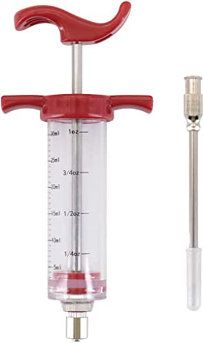 Toriox BBQ Grill Meat Injector Syringe Marinade Injector Needles Turkey Injector Kit for Smoker, Meats Marinades Injector 1-oz Capacity Barrel, 1 Stainless Needles, Red