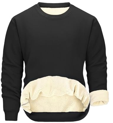 PASUDA Sweat Polaire Homme Chaud Col Rond Pullover Manches Longues Sweatshirt Épais Thermique Couleur Unie Coton Pull Hiver Casual Travail Sport