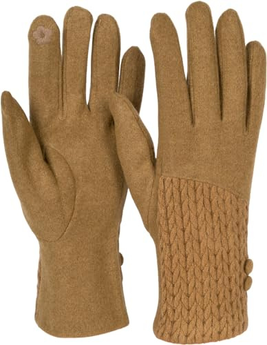 styleBREAKER Damen Touchscreen Handschuhe Zopfmuster | Leitfähige Fasern am Zeigefinger für Displays, wärmendes Fleece-Innenfutter, elastisch für 16-21 cm Handumfang (Größe 6-8).