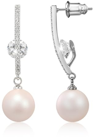 Ohrringe Silber 925 für Damen Perlen Ohrstecker Silber Ohrringe Damen Hypoallergene Hängende Ohrringe mit Zirkonia