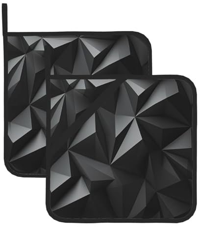 Set di 2 presine geometriche nere per cucina, resistenti al calore, lavabili e resistenti al calore, per cucinare o cuocere in forno a microonde