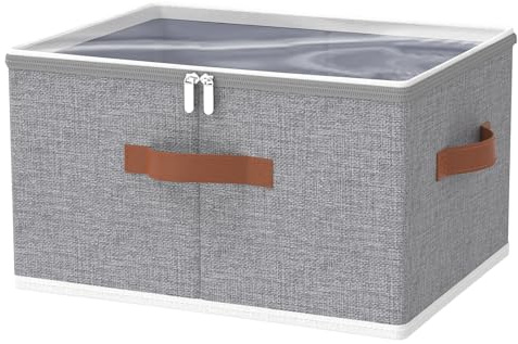 OUTBROS Faltbare Aufbewahrungsbox, Kleiderschrank Organizer mit Deckel, Unterbett Stoff Aufbewahrungsbehälter für Kleidung Decken Bettdecken, Grau, 45 x 35 x 25 cm, 1 Stück