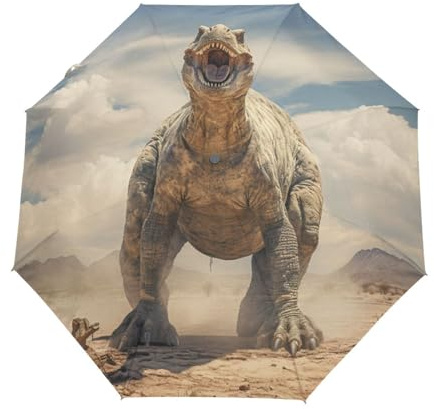 KAAVIYO Starkes Brüllen Der Dinosaurier Regenschirm Auf-Zu Automatik Taschenschirm Winddichter Umbrella Klein Leicht Schirm Kompakt Schirme für Jungen Mädchen Reise Strand Frauen