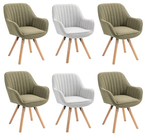 MEUBLE COSY Esszimmerstühle Drehbar 6er Set Küchenstuhl Polsterstuhl Drehstuhl mit Armlehne Sessel Schminkstuhl aus Stoff Massivholzbeine für Esszimmer Wohnzimmer Arbeitszimmer, Bunt