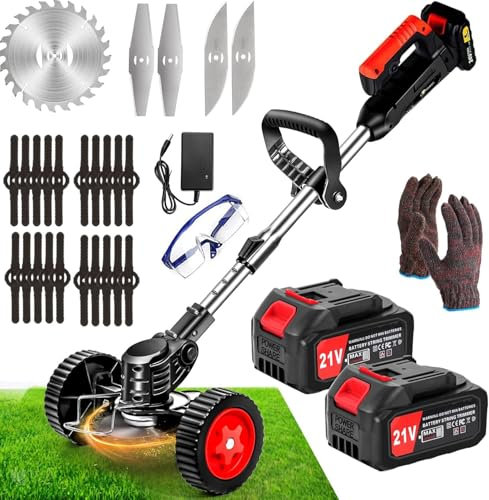 ZJS Rasentrimmer Mit Akku Leichter Freischneider 4.0Ah Batterie 33~47in Elektrischer Rasentrimmer Teleskop-stiel Zum Trimmer Garten Motorsense Akku/Elektro Enthalten 3 Arten Von Schneidklingen&Räder