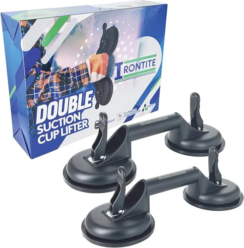 IRONTITE 2 Pack Heavy Duty Suction Cups, Dual Aluminium Glass Suction Cups, Suction Cup Lifter Upto 100kg, Window Suction Cups For Glass, Tile, Steel. 12cm Diameter. (BLACK)