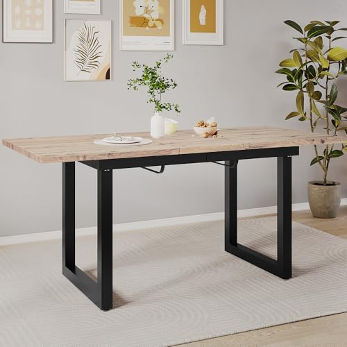 Merax Erweiterbarer Esstisch, moderner einfacher rechteckiger Esstisch ausziehbar, 140/180x80x75 cm, Eicheoptik+schwarz