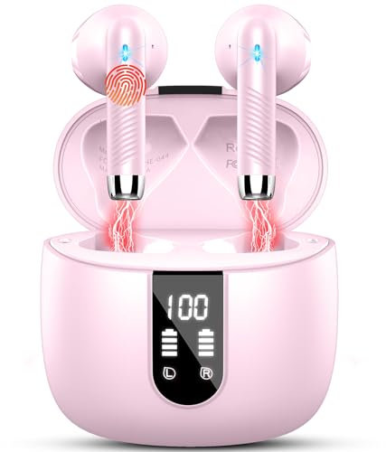 Wireless Earbuds, Bluetooth 5.4 Headphones in Ear 2025 Wireless Earphones with 4 ENC Mic, Mini Ear buds with HiFi Stereo Deep Bass, 56H Playtime Dual LED Display, Bluetooth Earbud IP7 Waterproof USB-C