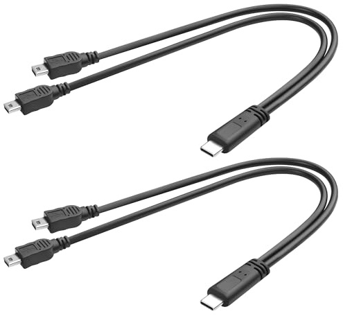QIANRENON USB C a 2 Mini Splitter Ladekabel 5V 3A USB-C Stecker auf Dual Mini-USB Stecker Kurzes Kabel 1 in 2 Anschlüsse