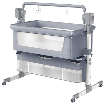 Prokoke Beistellbett Baby, Convertible Babybett für Co-Sleeping, Beistellbett Baby Boxspringbett mit Rollen Multifunktionale Faltbare mit 5 Schwankende Getriebe, Großer Raum (Mid Grey)