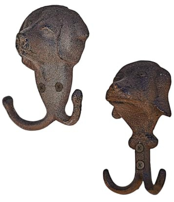 Loberon Haken 2er Set Samiran, antikbraun | im Hundekopf-Design, Authentische Rost-Optik, Rustikaler Vintage-Charme, Garderobe, Ordnungshelfer, Gusseisen