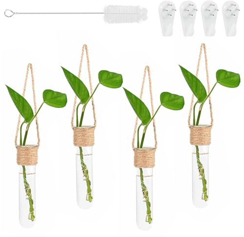 Deko Reagenzglas Vase - 4 Stück Glasvase Hängender Hängende Flasche Reagenzglas Kreativer Glas Hängevase für Blumen, Hängende Flasche Reagenzglas für Blumen, Hängevase für Hydrokultur Pflanzen