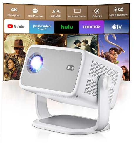 Beamer 4k【Auto Keystone & Elektronischer Fokus】 Mini Video Beamer FHD 1080P 4k heimkino klein,Projector mit WiFi6 und Bluetooth 5.2,Home Cinema Proyector für Telefon/TV-Stick/Laptop