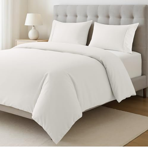 Lane Linen 100% Cotton King Duvet Cover Set White - Pre-Washed, Eco-Friendly, Percale Weave Bedding - Lightweight, Breathable Quilt Cover with Button Closure, 3 Piece Set
