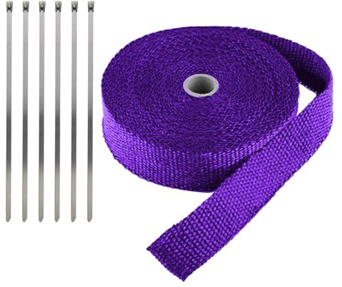 LKRXW Bande Thermique Échappement Fibre de Verre Ruban Collecteur d'échappement de Moto Tuyeau Isolant Thermique Protection Voiture Isolante Violet 2,5CM X 10M avec 6 Attaches