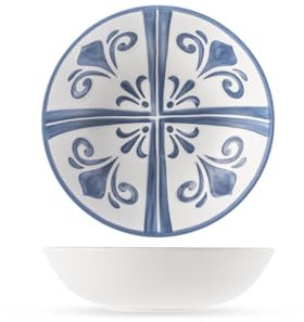 H&H, Set 6 Piatti Fondi Azulejo in Melamina 100% Decorata – Diametro 19 cm, Idonei al Lavaggio in Lavastoviglie