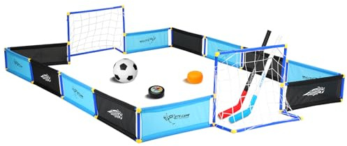 Silipull 2-in-1 Knee Ice Hockey Set Rink Soccer Ball Indoor Mini Goals Set Include 2 Knee Hockey Sticks, 2 Goals, 12 Side Panels and an Inflatable Soccer Ball