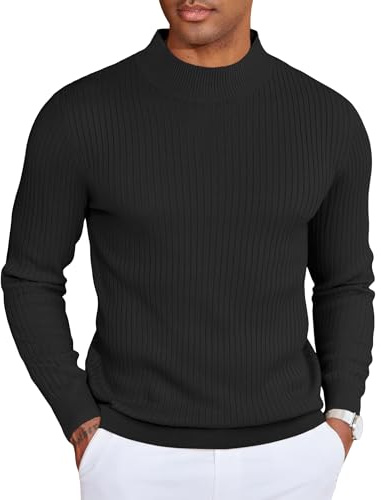 COOFANDY Jersey de Cuello Alto de Manga Larga para Hombre Suéter de Punto Invierno Jersey Basic Casual Negro 3XL