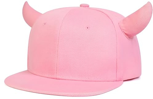 honselia - Cappello del Diavolo, Cappello da baseball in cotone regolabile per adolescenti, traspirante, cappello sportivo e da ciclismo con corno da toro per adolescenti e adulti, Rosa, taglia unica