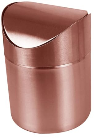 HORIALENCE Mini Poubelle de Bureau en Acier Inoxydable Couleur Cuivre Ancien, Compacte avec Couvercle Rabattable, pour Voiture, Salle de Bain et Bureau, Corbeille à Papier de Table Pratique