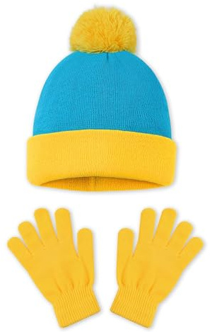 CATASTRBT Gorro de invierno con guantes de punto, gorro de punto, térmico, accesorio de Navidad, regalo para hombre y mujer, amarillo, Kopfumfang 43cm