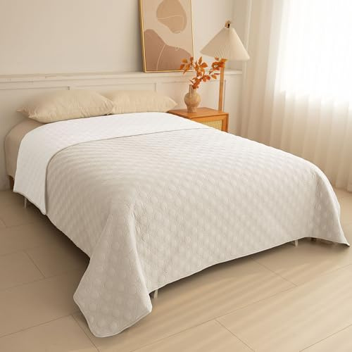 TIANSHU wasserdichte Tagesdecke & Hundedecke, rutschfeste & Verschleißfeste Haustierdecke, Beidseitig Waschbarer Bettüberwurf & Schutzdecke für Bett, Sofa & Haustiere (157x208cm, Beige)
