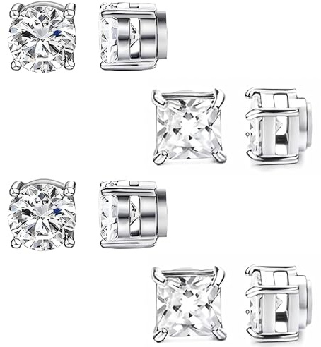 Non-Piercing Magnetic Stud Earrings Clip-On Fake Earings Set - Cubic Zirconia Stainless Steel - Elegant Jewelry Gift for Girls Women Boys Fake Piercings Stick On Pressure Earrings Without