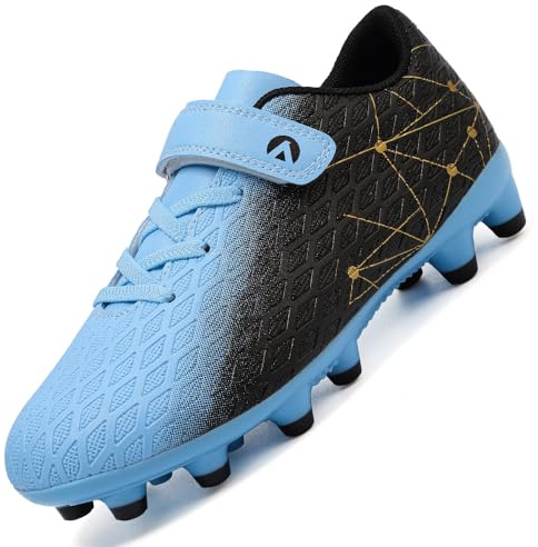 LECYGNB Boys Football Boots Kids Girls Athletics Training Astro Turf Soccer Shoes Teenager Profession Competition Indoor Outdoor Sneakers Unisex Blue Cyan UK 13