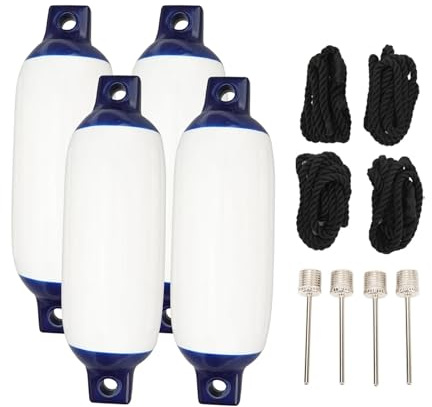 Aufblasbare Bootsstoßstange 8,5 x 27 Zoll Bootsstoßstangen-Set, gerippte Doppelaugen, UV-Beständigkeit mit 2 m schwarzem Seil for Marine