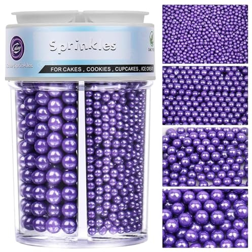 Perles Comestible de Sucre Violet (130g) - Perlé Sucre en 4 Tailles pour desserts perlé Décoration, Cupcakes, Gâteaux, et Biscuits - Pour Mariages et décoration