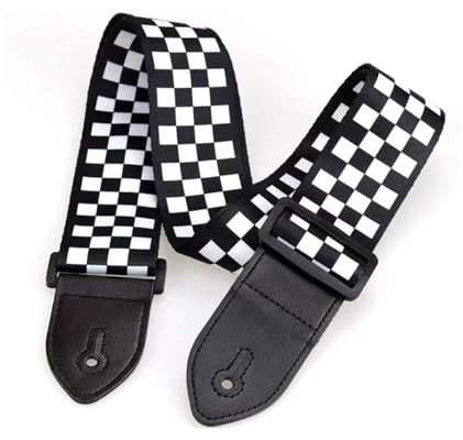 1 Pièce Sangle de Guitare Réglable en à Extrémités Bloquantes, Motif à Damier pour Guitares Acoustiques, Classiques, Électriques et Basses, Cadeau Personnalisé Idéal pour Joueurs Adultes et Jeunes.